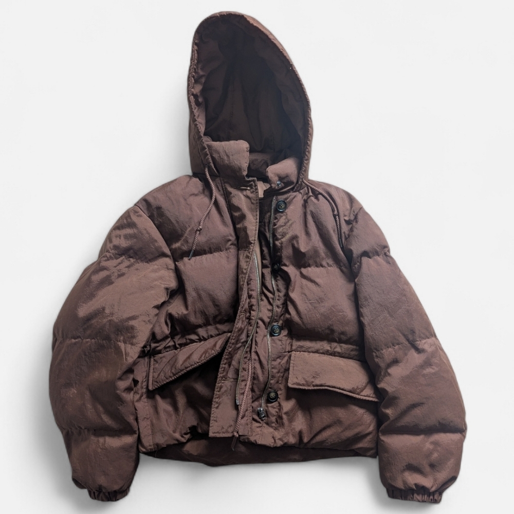 SOLD Uniqlo U Brown Women's Winter Hooded Puffer Jacket Size L - Picture 2 of 10